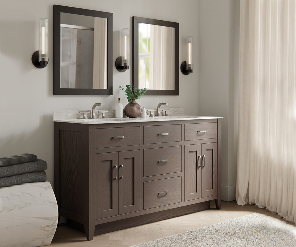 Elegant vanity room with stylish furnishings and moody 'Midnight Fog' tones—a design inspiration from our furniture blog.
