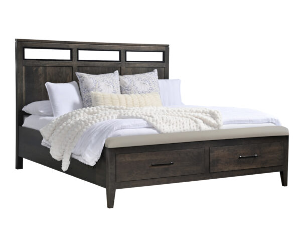 Oslo Panel Bed With Black Inserts, Footboard Storage And Bench