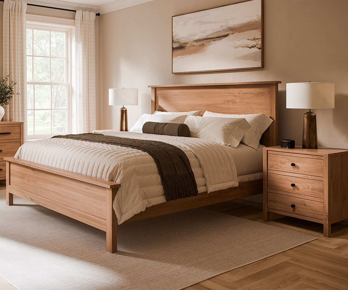Amanda Flat Panel Bedroom Collection in brown maple